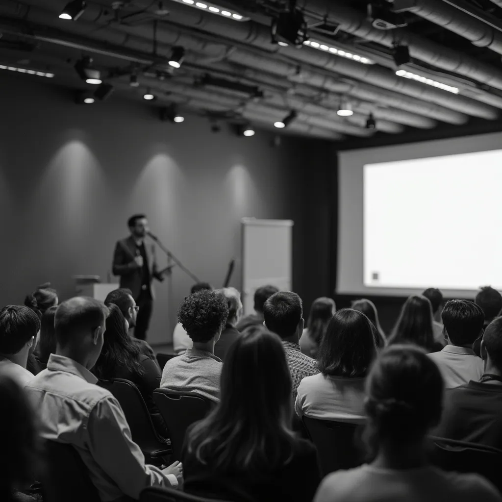 Conférence sur le développement personnel avec public attentif